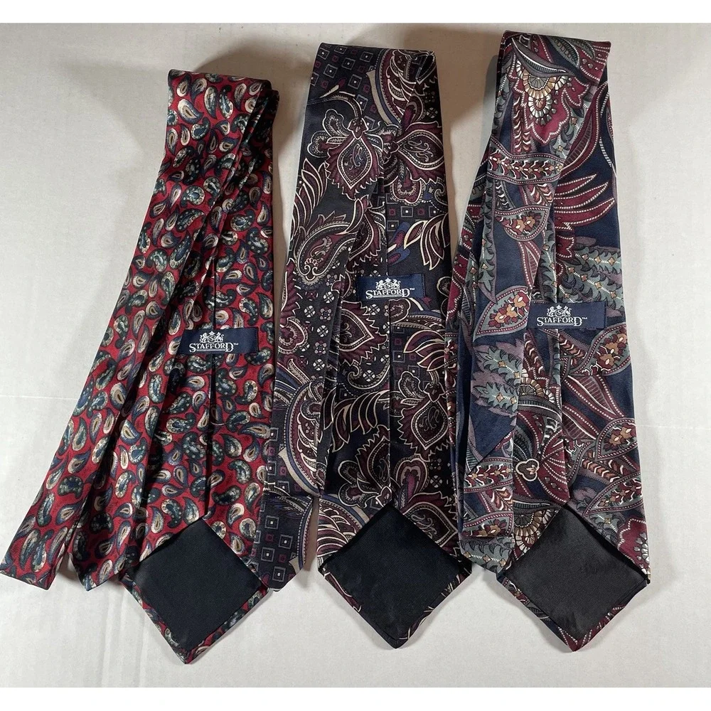 Lot of 3 Stafford Men's Neckties Premium Silk Blend Paisley‎ and Patterned Ties
